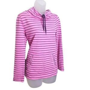 T by TALBOTS Womens Sweater SZ S Pullover‎ Mockneck Pink Stripe Soft Pockets